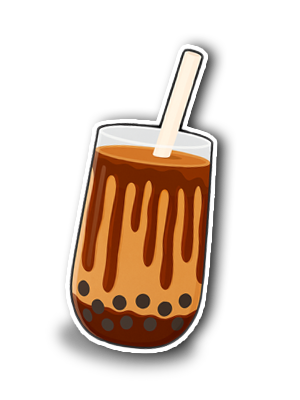 Line drawn vector image of a cup with Club Boba Tiger Brown Sugar flavour bubble tea and a boba tea straw. The glass has brown sugar syrup lines dripping inside.