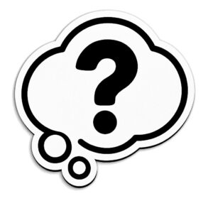 Black vector line art showing a speech bubble with a question mark inside