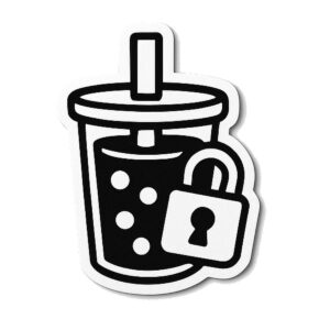 Vector line art image of bubble tea cup with a lock next to it
